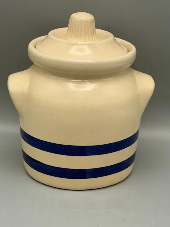 Robinson Ransbottom RRP Roseville Ohio 1 Qt Canister Crock Lid Blue Stripe