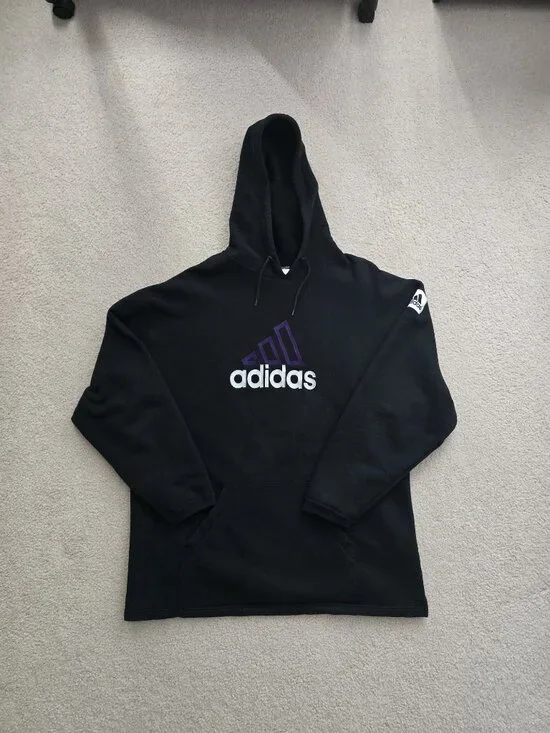 Vintage Adidas 90s Embroidered Logo Hoodie Faded Black XL