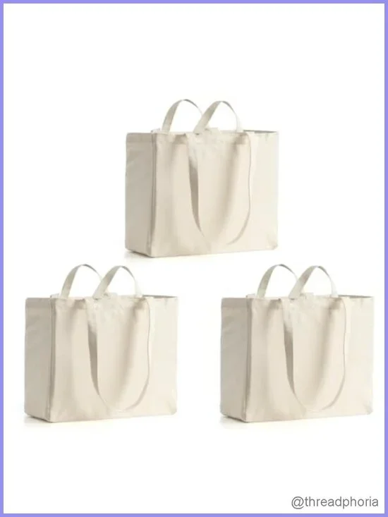 3 Pack 12oz Canvas Reusable Grocery Bags Heavy Duty Tote with Long Shoulder