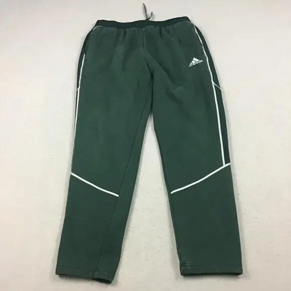 Adidas Pants Men XL Green Track Pants Fleece Lined Side Stripe Slim XL