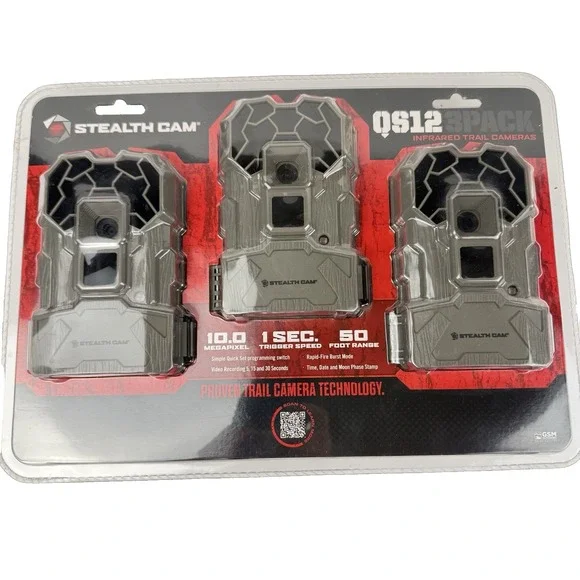 Stealth Cam Kit QS12K 3 Pack Infrared Trail Camera 10.0 MP 50 FT Range Brand NEW