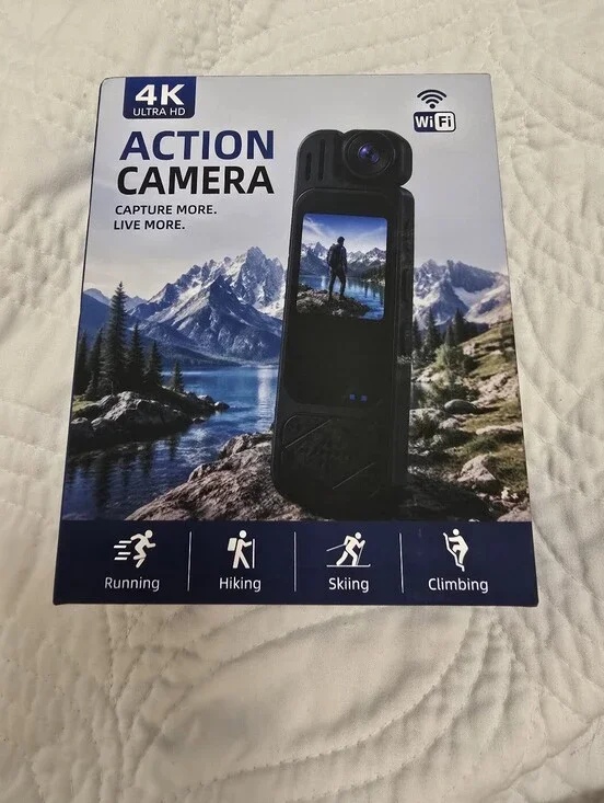 4K Black Action Camera with WiFi - Compact Outdoor Camera With Night Vision