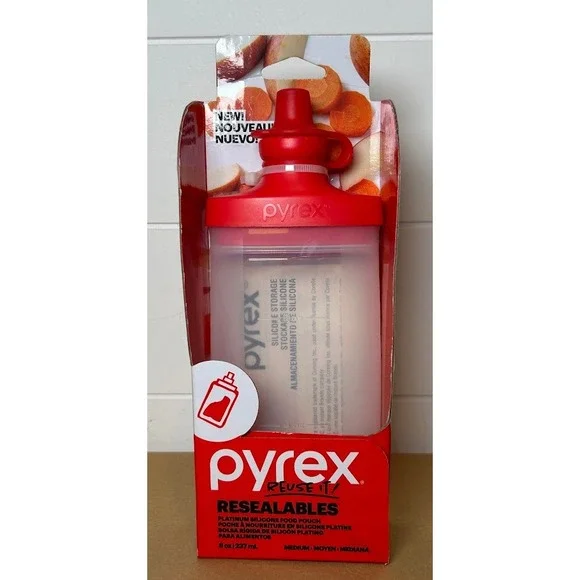 Pyrex Reuse It Platinum Silicone Resealable‎ Food Pouch 8oz Red Medium 1142986