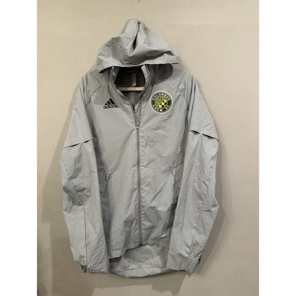 Adidas Columbus Crew SC MLS Hooded Windbreaker Training Jacket Grey Size S