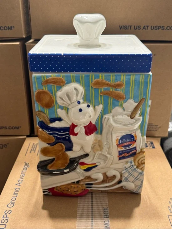 Vintage The Pillsbury Doughboy Ceramic Cookie Jar Canister Flour Jar