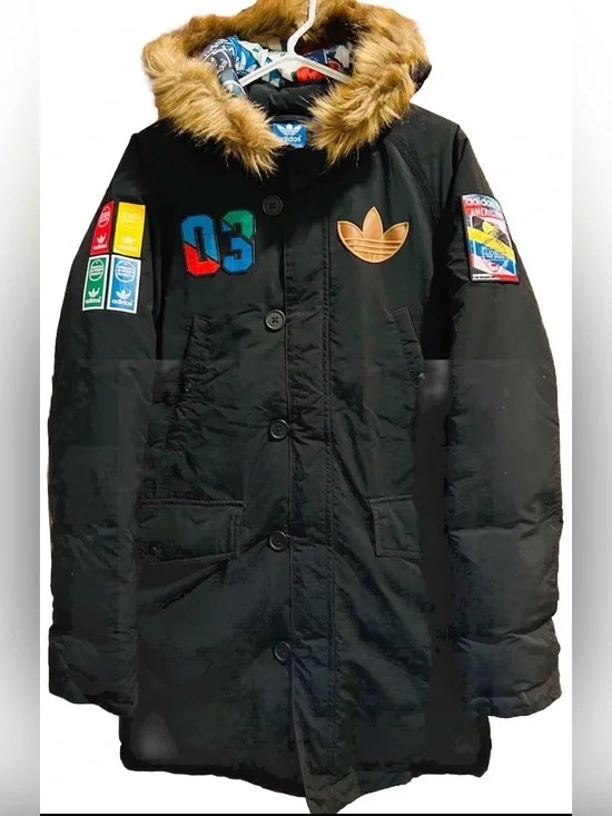 HTF Adidas Badge Down Jacket Black Size 095 Unisex Men’s Sm Wm Med EUC