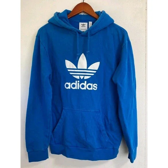 Adidas Hoodie Mens M Blue Pullover Trefoil Logo Athletic Casual