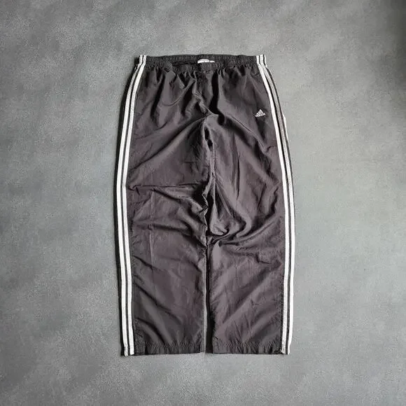 Vintage Y2K Adidas Black Three Striped Essential Nylon Sweatpants XL