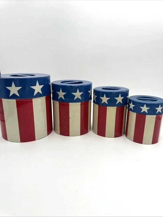 Vintage Vandor Imports Made In Japan Canisters Set Of 4 American Flag Design