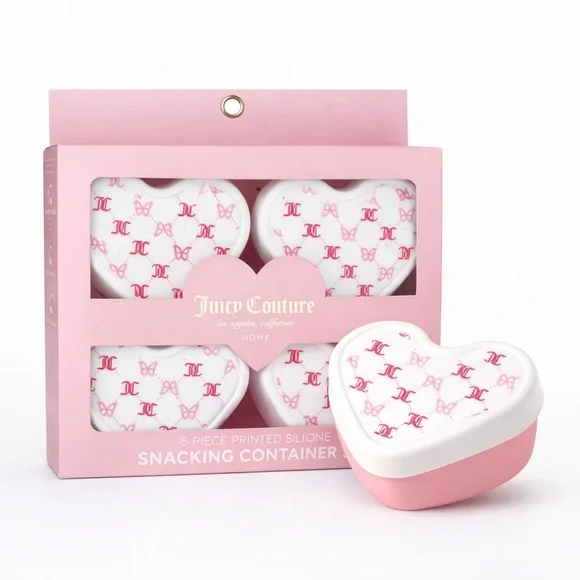 Juicy Couture 8-Piece Silicone Snacking Heart Container Set - JC Butterfly - NIB