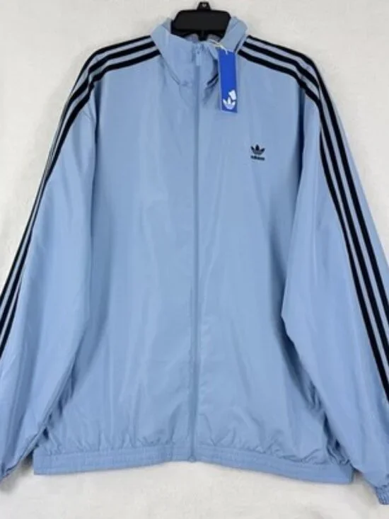 Adidas Originals Track Jacket Medium Ash Blue Black 3 Stripes Full Zip New NWT