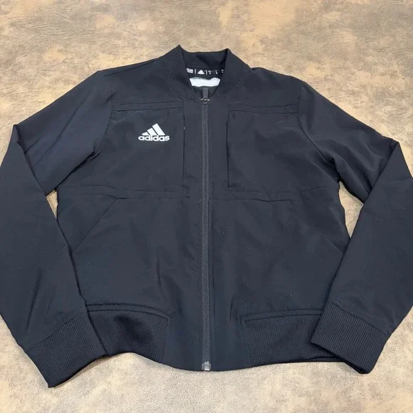 Adidas Bomber Jacket Mens S Black Aeroready Full Zip Athletic Pockets 2427