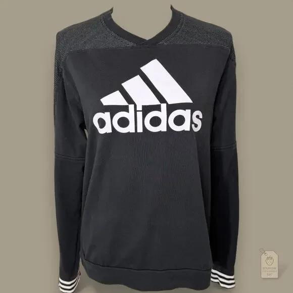 Adidas Sideline Black Crewneck Sweatshirt S | Mesh Logo CV3214