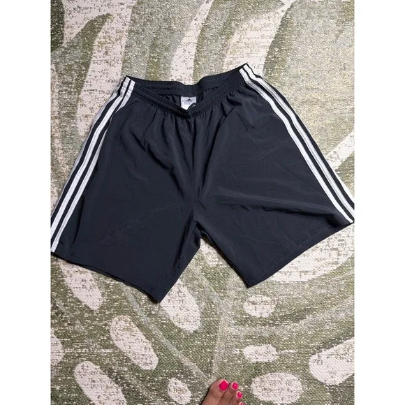 Adidas Mens Climalite Athletic Shorts Black White 3-Stripe Gym Running Large
