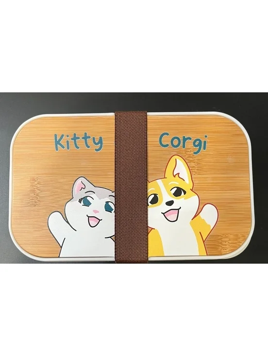 Kitty and Corgi bento lunch box with utensils