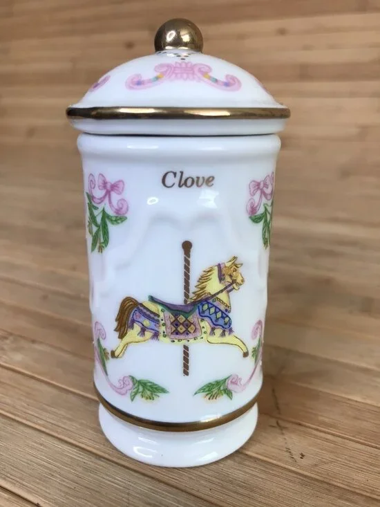 Lenox Fine Porcelain The Spice Carousel Clove Jar w/Lid Gold Fill Trim 1993