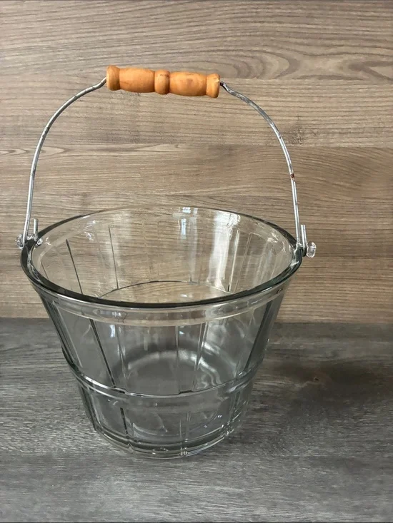 Incredible vintage Anchor Hocking Glass bucket Apple bushel basket ice bucket