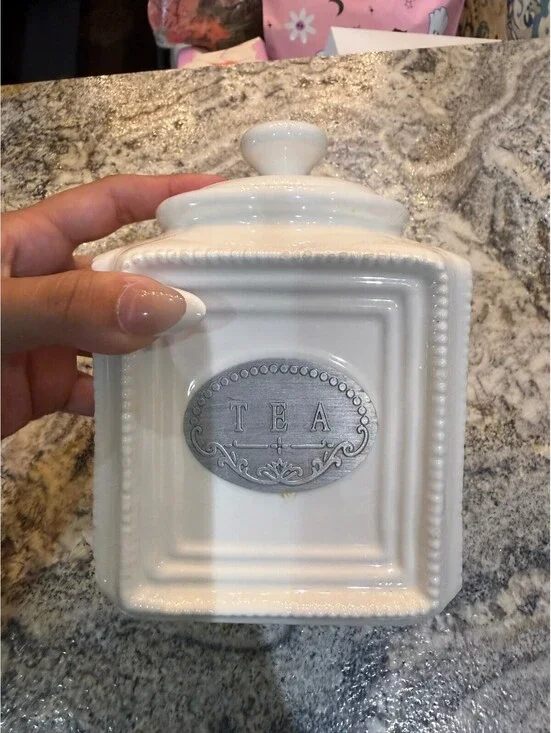 THL White Ceramic Tea Canister with Lid