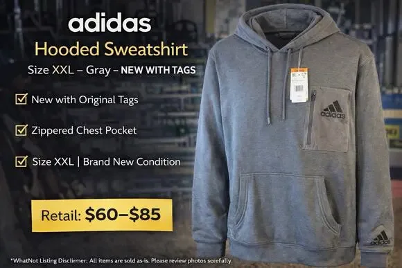Adidas Hooded Sweatshirt Gray Men Size 2XL New Tags