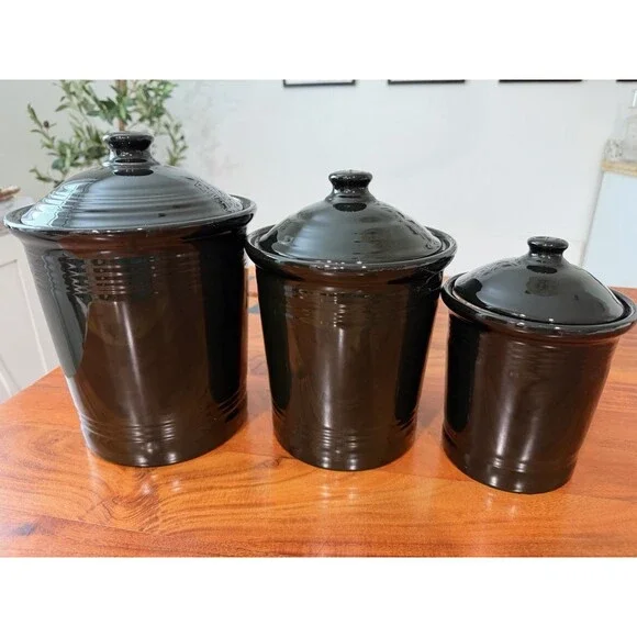 Vintage Fiesta Black Canisters Set Of 3