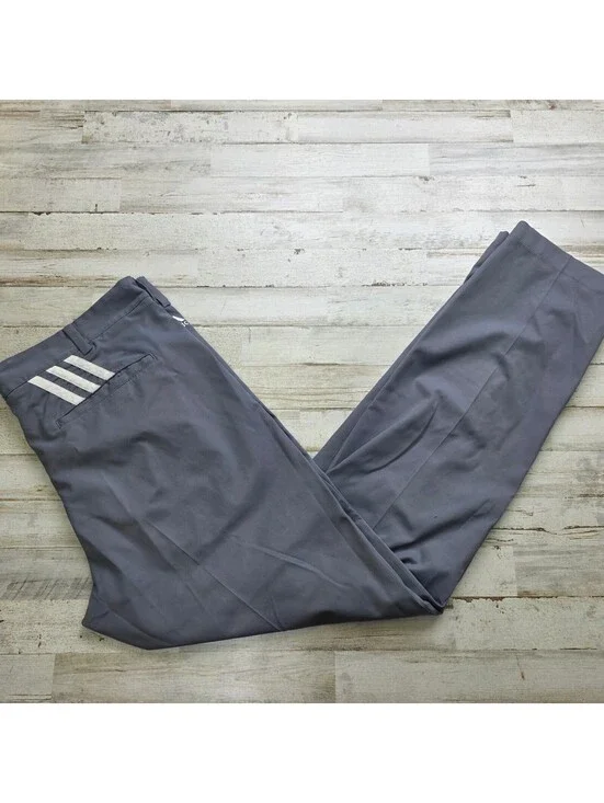 Adidas Golf Pants Men's 34x32 Gray Polyester Blend 3 Stripes Casual Performance