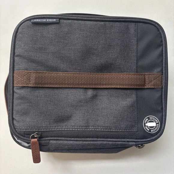 Arctic Zone Expandable Insulated Reusable Lunch Bag Gray/Brown Zipper 2 Comp