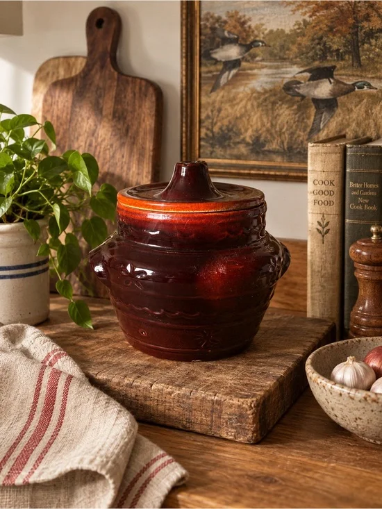 Vintage Marcrest Stoneware Daisy Designed Crock Jar with Lid
