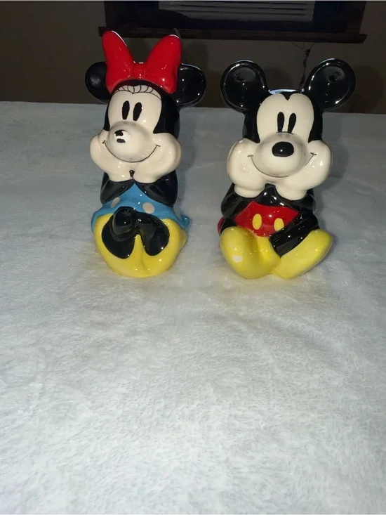 Disney Minnie & Mickey Ceramic Salt & Pepper Shaker Set - Red, Blue, Yellow