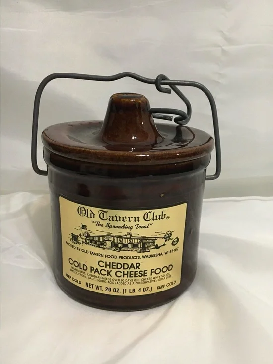 Vintage Old Tavern Club Cheddar Cheese Crock | Waukesha WI Stoneware Jar