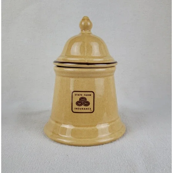 Vintage Pfaltzgraff Ceramic State Farm Insurance Brown‎ Sugar Bowl with Lid