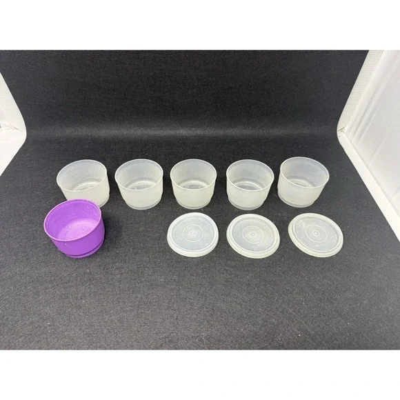 Vintage Tupperware Snack Cups Condiment Containers Lot 6 Cups 3‎ Lids Purple