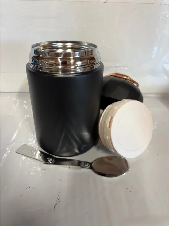 Black Stainless Steel Insulated Food Jar with Spoon and Lid
