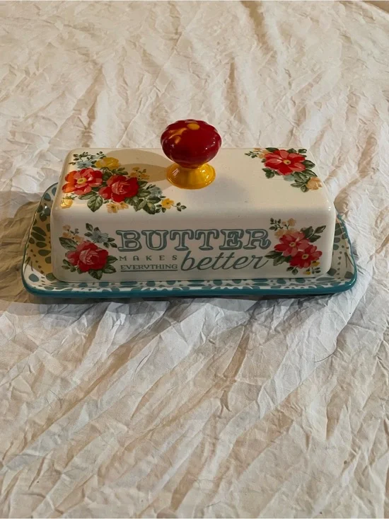 Pioneer Woman “Butter Makes Everything Better” Floral Stone Wear Butter Dish