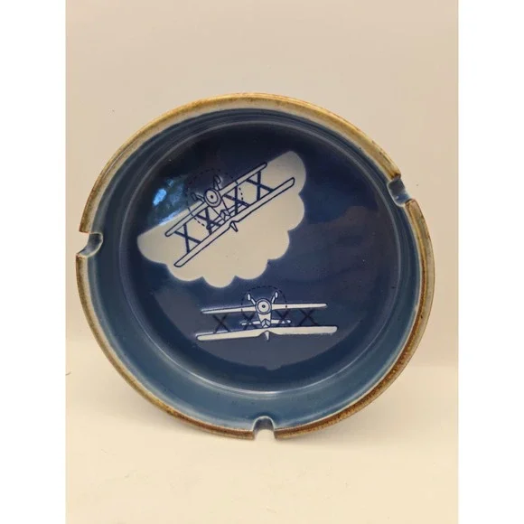 Otagari Japan Ashtray Speckled Ceramic Biplane ~5