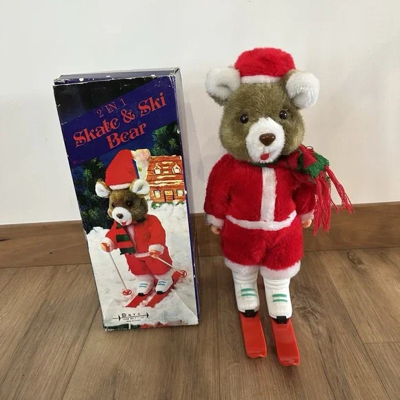 VTG 2 In 1‎ Skate & Ski Christmas Bear Battery Operated Works! 80s Missing Poles