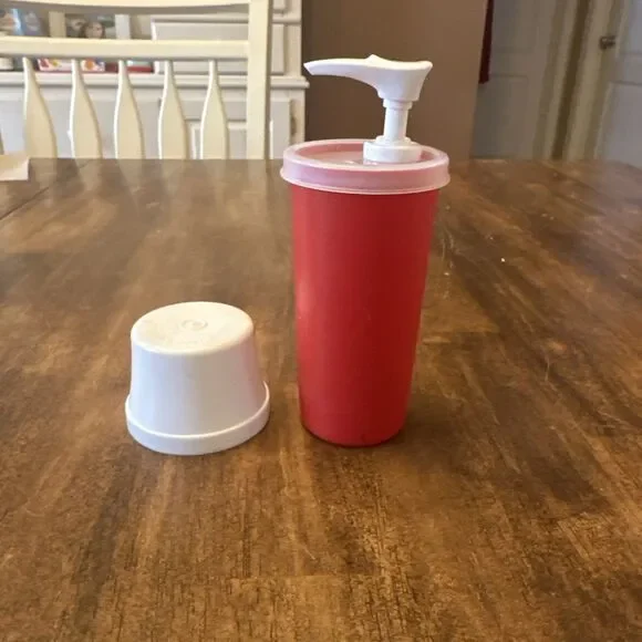 Vintage 3 pc Tupperware Dispenser Pump Ketchup Soap Lotions Red body White Lid