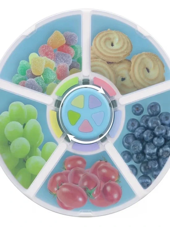Rotating 6-Compartment Snack Tray - Blue and White
