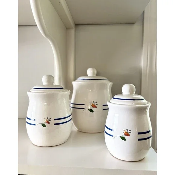 Vtg Floral Canister Set Set of 3 Ceramic Canisters Granny/Cottage Core 80s 90s
