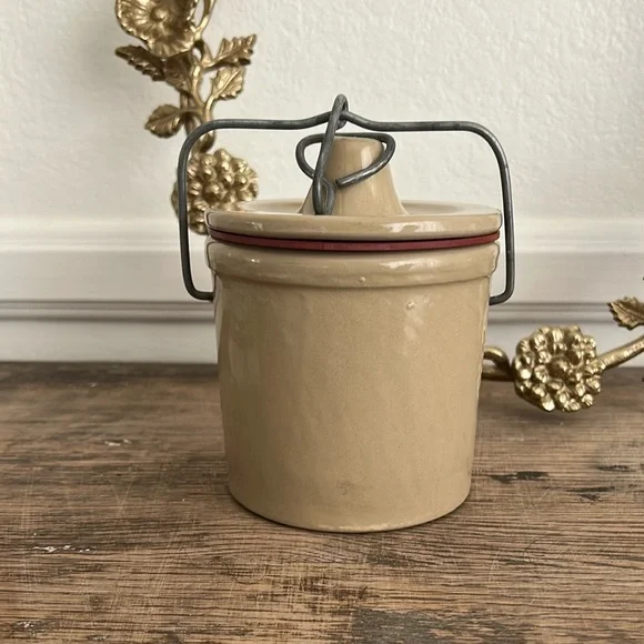 Vintage Brown Stoneware Crock with Handle