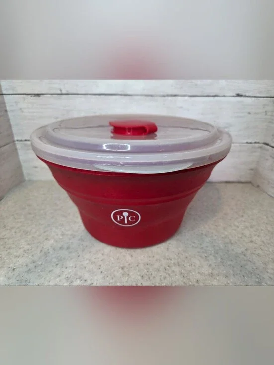 Pampered Chef Collapsible Silicone Microwave Popcorn Maker Bowl Red 9
