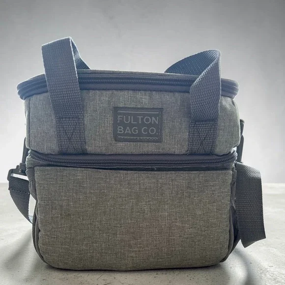 Fulton Bag Co Dual Compartment Insulated Lunch Bag Gray Cooler Shoulder Strap‎