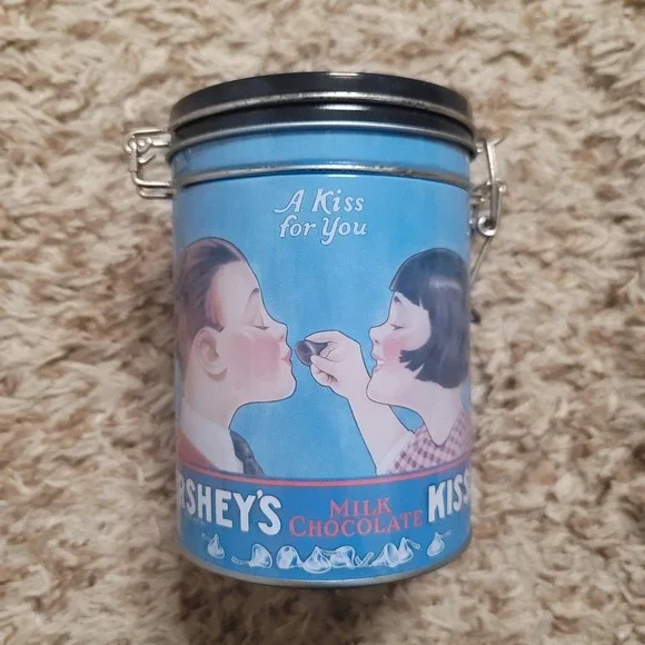Hershey's Kisses Collectible Tin‎ Blue Vintage Style A Kiss For You Latch Can