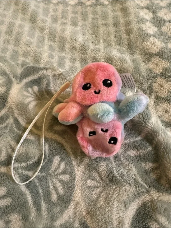 Plush Pink & Mint Reversible Octopus Keychain for Kids