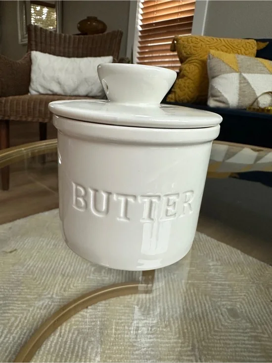 White ceramic Butter Crock