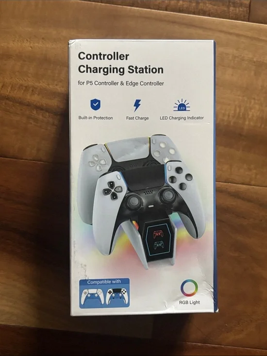 White Controller Charging Station for PS5 & Edge Controllers with RGB Light
