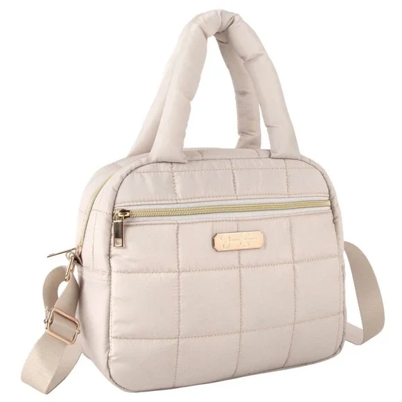 Jessica Simpson Quilted Puffer Insulated Lunch Tote Bag Champagne Crossbody