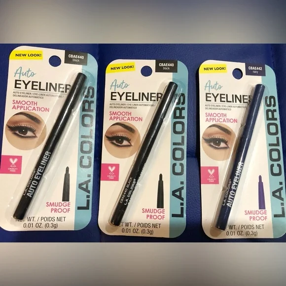 3pack smudge proof smooth application black & navy auto eyeliner‎ bundle