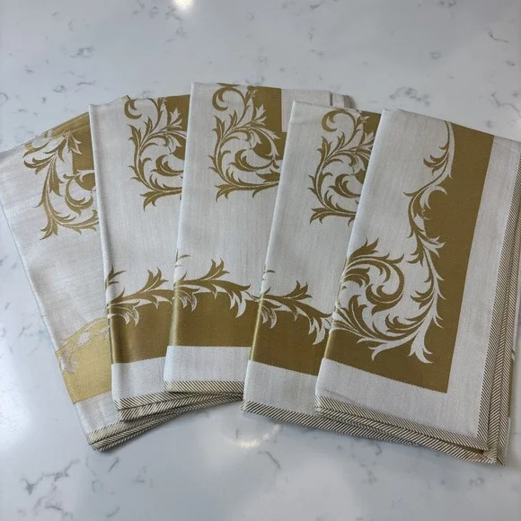 Vintage Jacquard Cloth Napkins Made‎ in Japan 19x19 Yellow Gold Fabric Gorgeous
