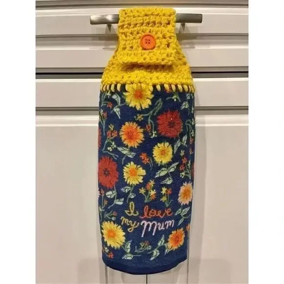 Crochet Top Kitchen Towel- Flowers-I love my mum
