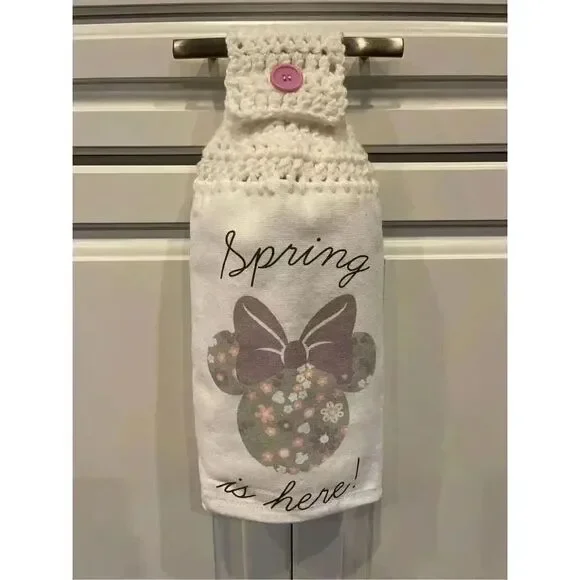 Crochet Top Kitchen Towel- Spring Is Here Minnie Mouse
